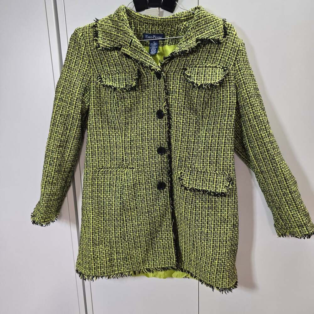 Evan-Picone Tweed Jacket Size 14 Lime Green